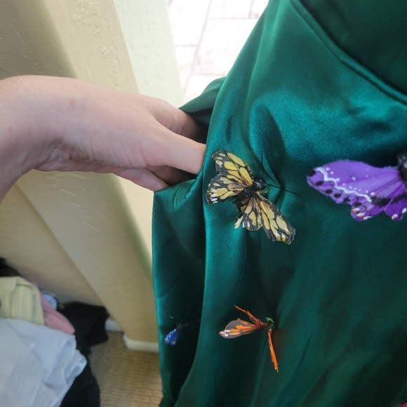 Blondie NITES Evening Gown Maxi Dress Green Satin Crossback BUTTERFLY - Picture 4 of 16